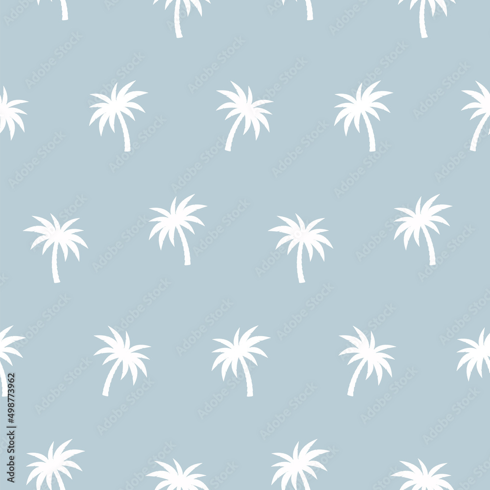 Palm trees seamless pattern. White palm trees on a blue background. Vector. Palm trees seamless pattern. White palm trees on a blue background. Vector.