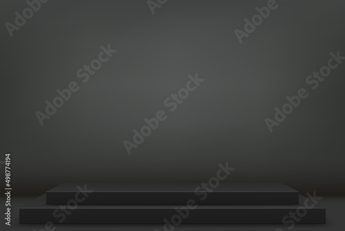 Dark square vector podium for presentations on an abstract dark background