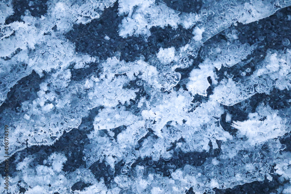 Fototapeta premium Ice texture natural blue surface with snow