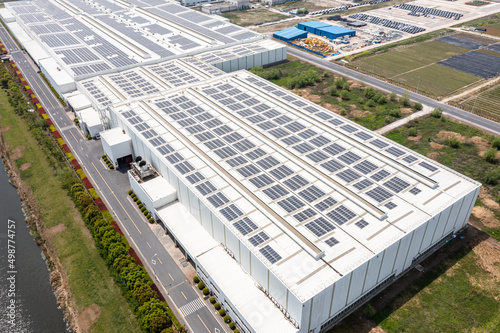 solar panles on factory rooftop photo