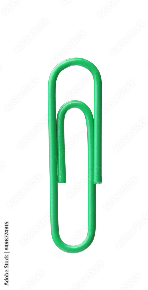 Front view of single green paper clip Front view of single green paper clip
