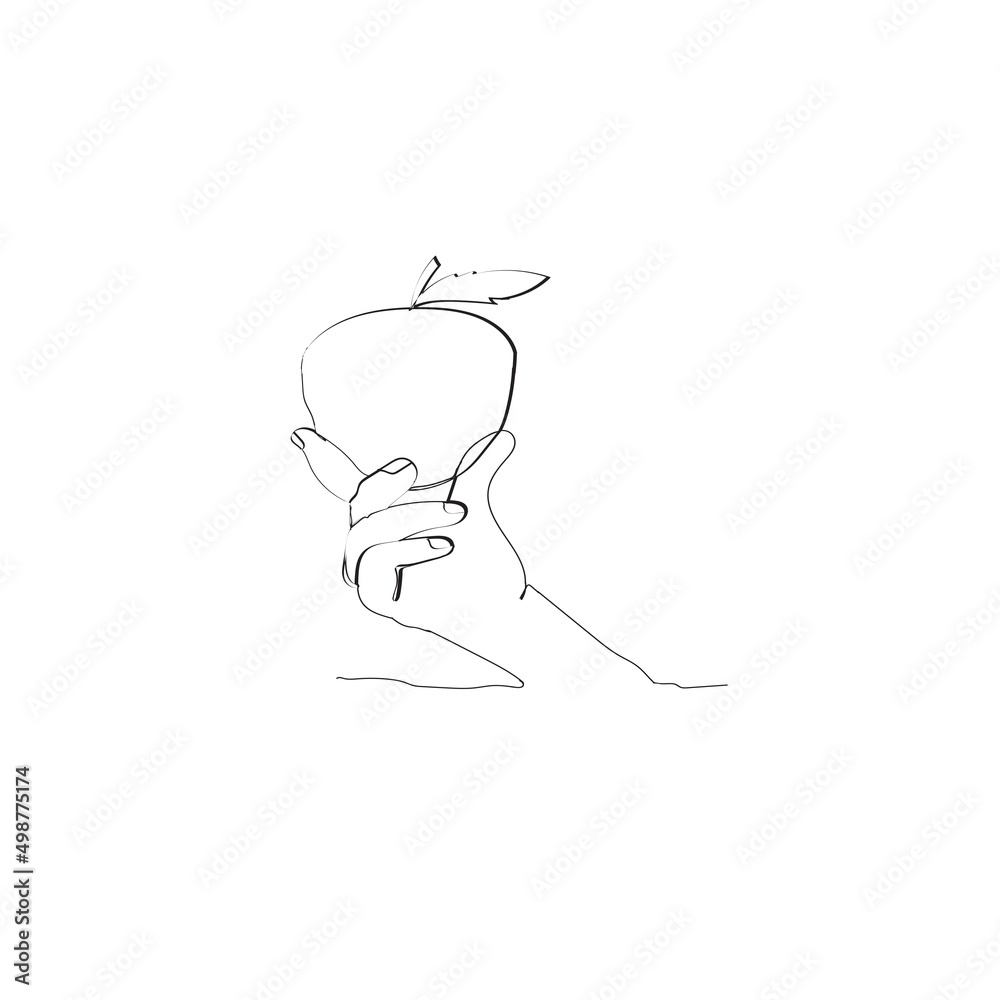 Continuous line drawing. people holding apples illustration icon vector