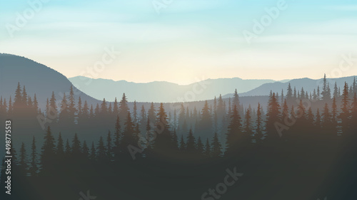 Mountain landscape on the horizon background. vector illustration.