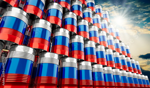 Oil barrels with flag of Russia - 3D illustration