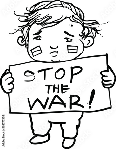 Hand drawn and illustration No war and stop war in ukraine. Children wanted. Student wanted save Ukraine.