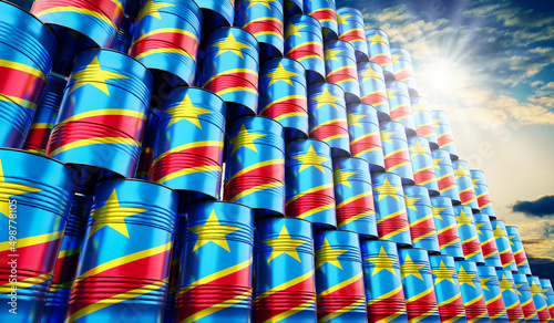 Oil barrels with flag of Congo - 3D illustration