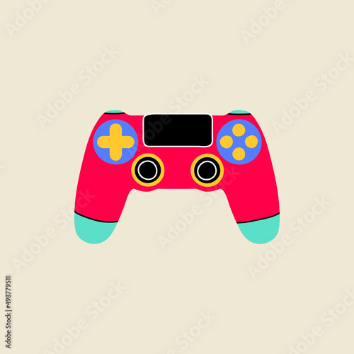 Gaming vintage and retro element Game joystick in flat line style. Hand drawn graphic Game Analog Controller, Game Pad Stick Vector Illustration for decoration, logo, sticker, icon.