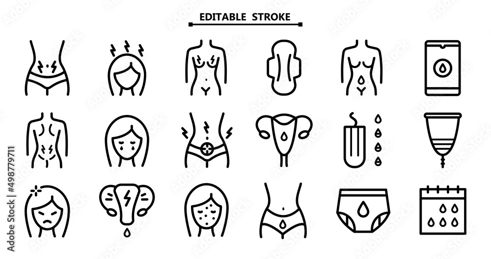 Menstruation outline icon set Menstruation outline icon set