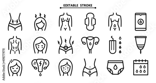 Menstruation outline icon set