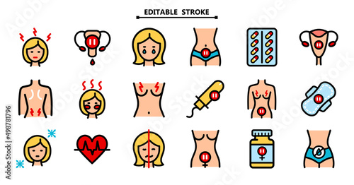 Menopause flat icons. Woman Sickness. Vector signs for web graphics