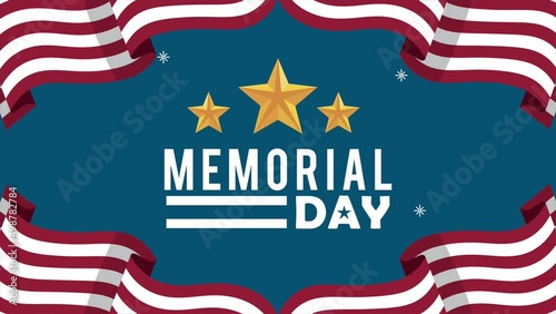 memorial day lettering with flag frame animation