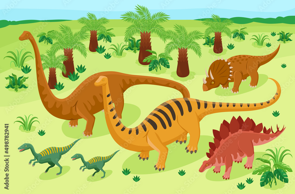 Fototapeta premium Wild Dinosaurs Landscape Composition