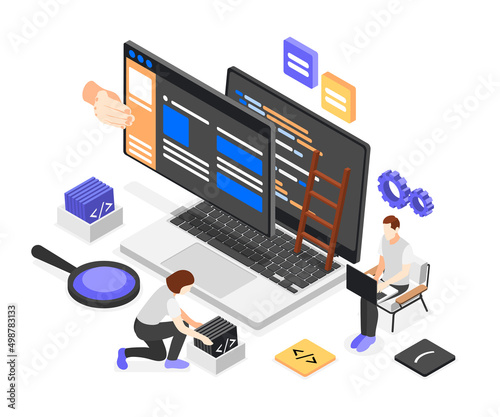 UI And UX Designers Isometric Composition
