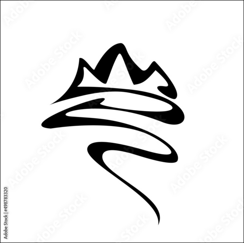logo, mountains, isolated, symbol, icon, nature, mountain, river, landscape, travel, relief, canyon, hills, hills, mouth, stream, eco, bio, natural,
