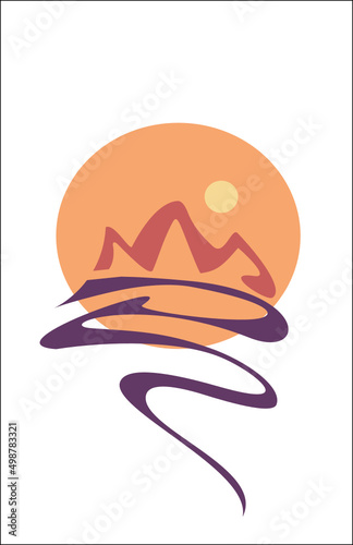 logo, mountains, isolated, symbol, icon, nature, mountain, river, landscape, travel, relief, canyon, hills, hills, mouth, stream, eco, bio, natural,