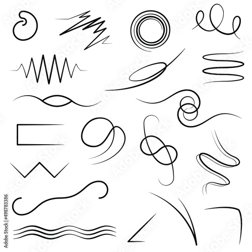 Set Abstract Black Simple Line Collection Curls Curves Swirl Doodle Elements Vector Design Style Sketch Isolated Illustration For Banner