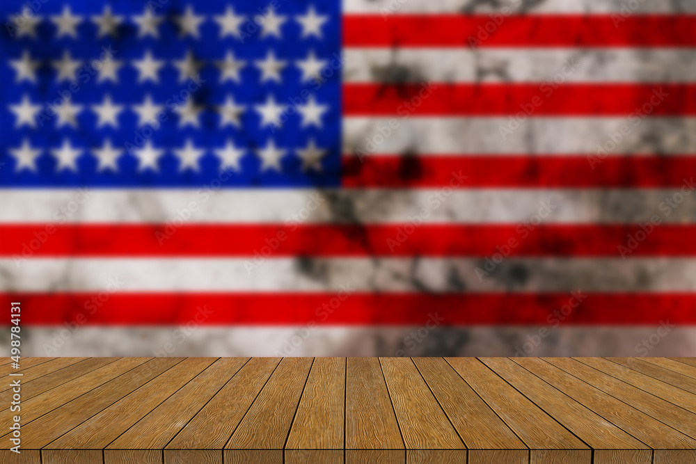 usa flag on backgrounds textures tabletop, wooden board.