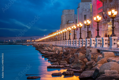 Panoramic view of Bari, Southern Italy, the region of Puglia(Apulia) seafront at dusk.