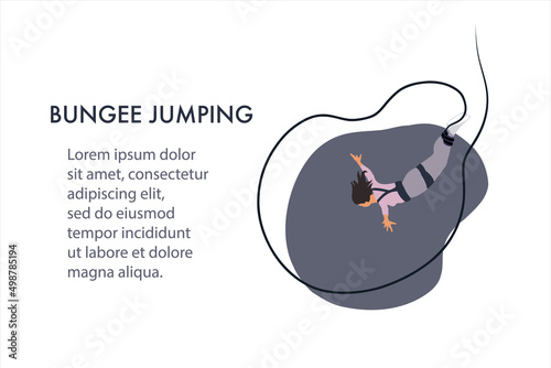 Happy Brave Female Character Jumping with Bungee jumping