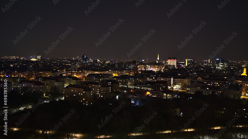 Beautiful cityscape of the downtown of Vienna, capital of Austria, at night with illuminated buildings.
