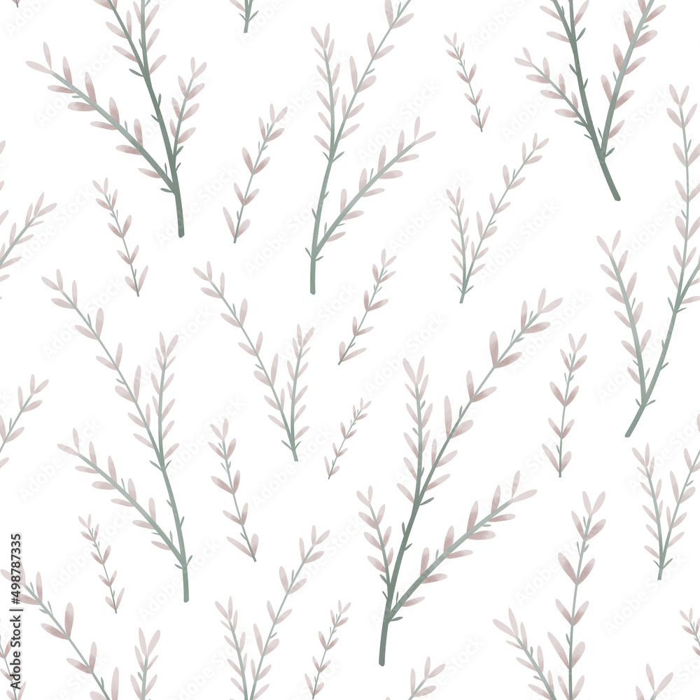 Fototapeta premium Pastel floral seamless pattern with pink flowers. Botanical illustrations for scrapbooking, wallpapers, textile, packaging, fashion, background.