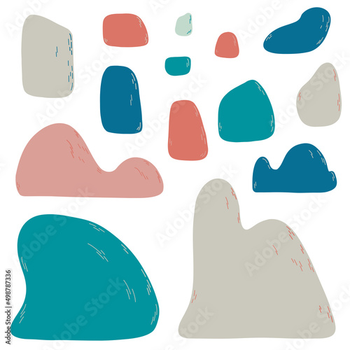 Stone cartoon vector set in a flat style with variety of shapes.