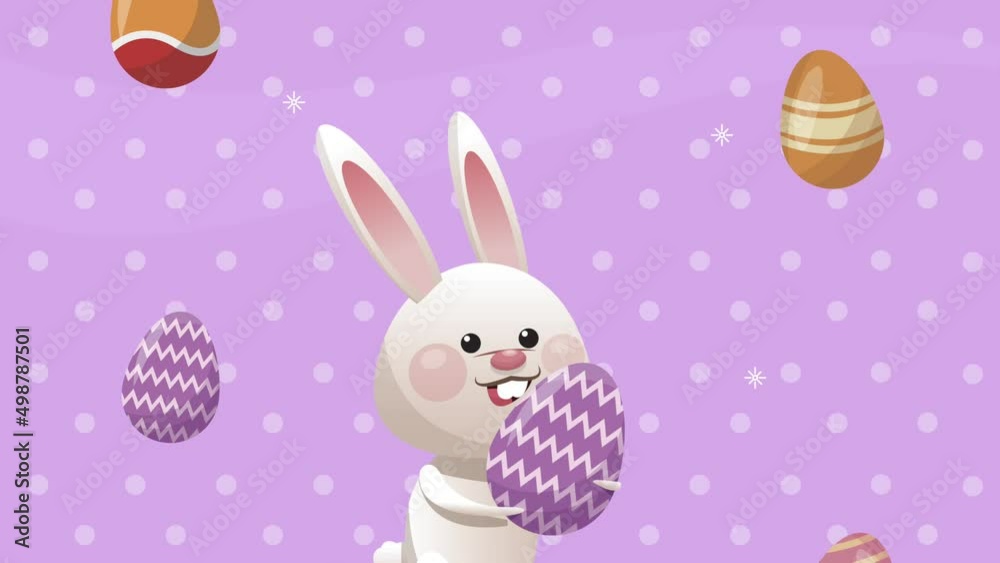 happy easter celebration with rabbit and eggs painted happy easter celebration with rabbit and eggs painted
