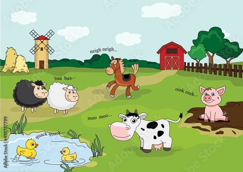 Farm animals illustration animals voices sounds for children wallpaper book decor © Katerina