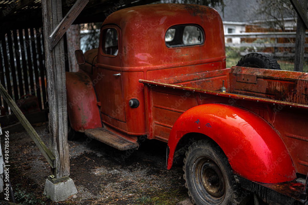 Old Red Truck in a Shed