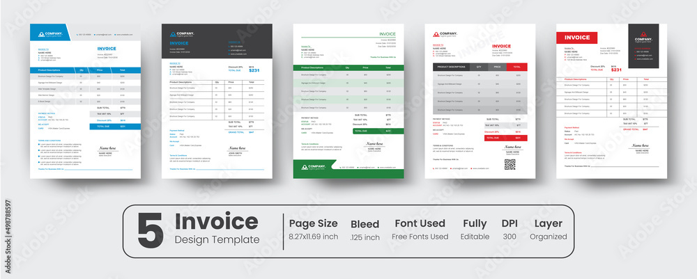 Professional invoice design for the corporate office. invoice design vector. Simple and modern corporate clean design