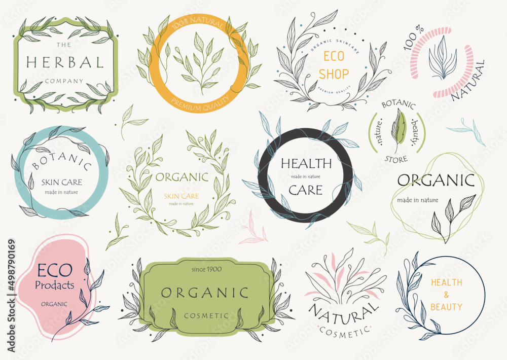 Set of floral botanical vectors. Organic themed frames.