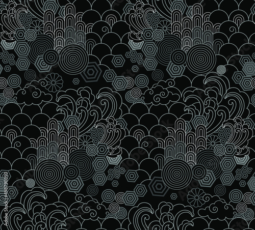 Black and White Abstract Geometric Pattern. japanese seamless pattern