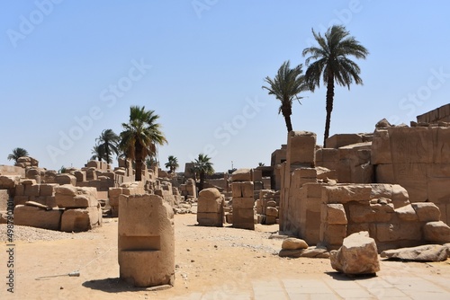 View across the ruins of the ancient Temple of Karnak in Luxor, Egypt.