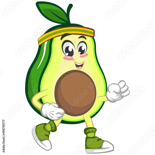 avocado cute cartoon mascot illustration vector jogging