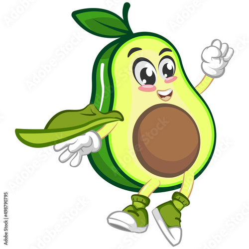 avocado cute cartoon mascot illustration vector being superhero