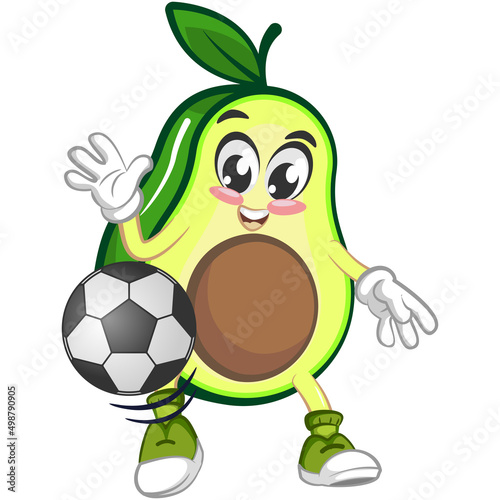 avocado cute cartoon mascot illustration vector playing soccer ball
