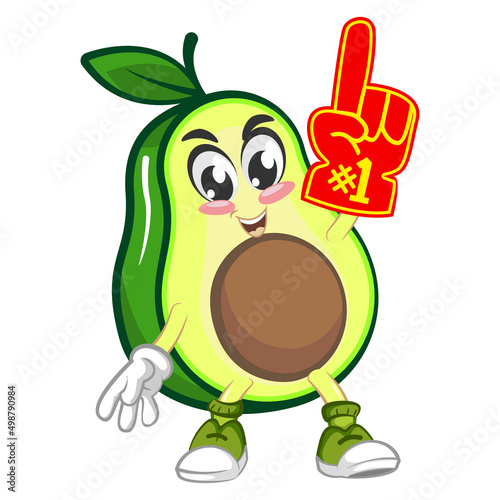 avocado cute cartoon mascot illustration vector with foam fingger