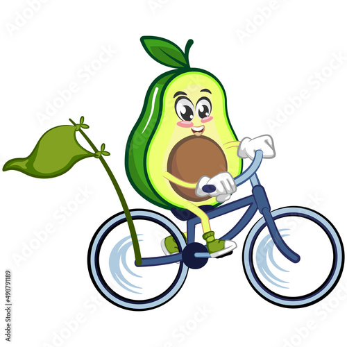 avocado cute cartoon mascot illustration vector ride bicycle