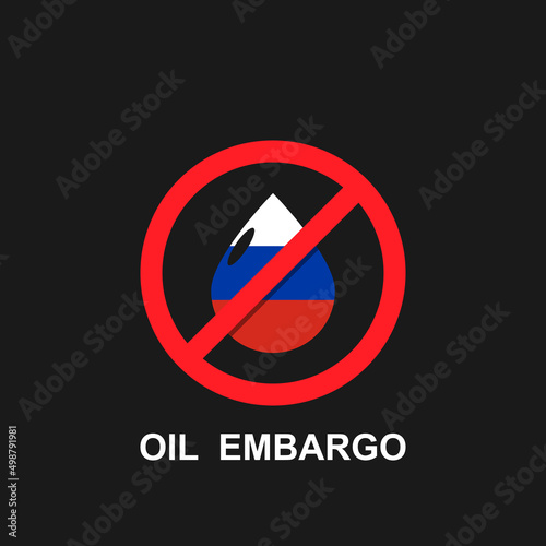 Oil sanctions against russia warning sign isolated on black background.