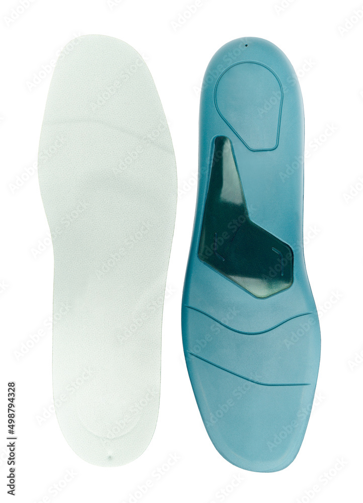 Orthopedic insoles isolated on white background close up
