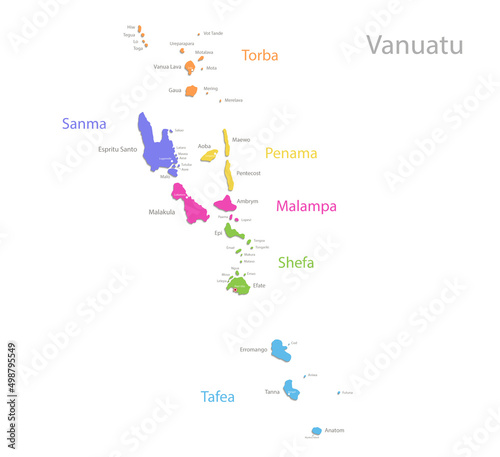 Vanuatu map, administrative division, separate individual regions with names, color map isolated on white background vector photo