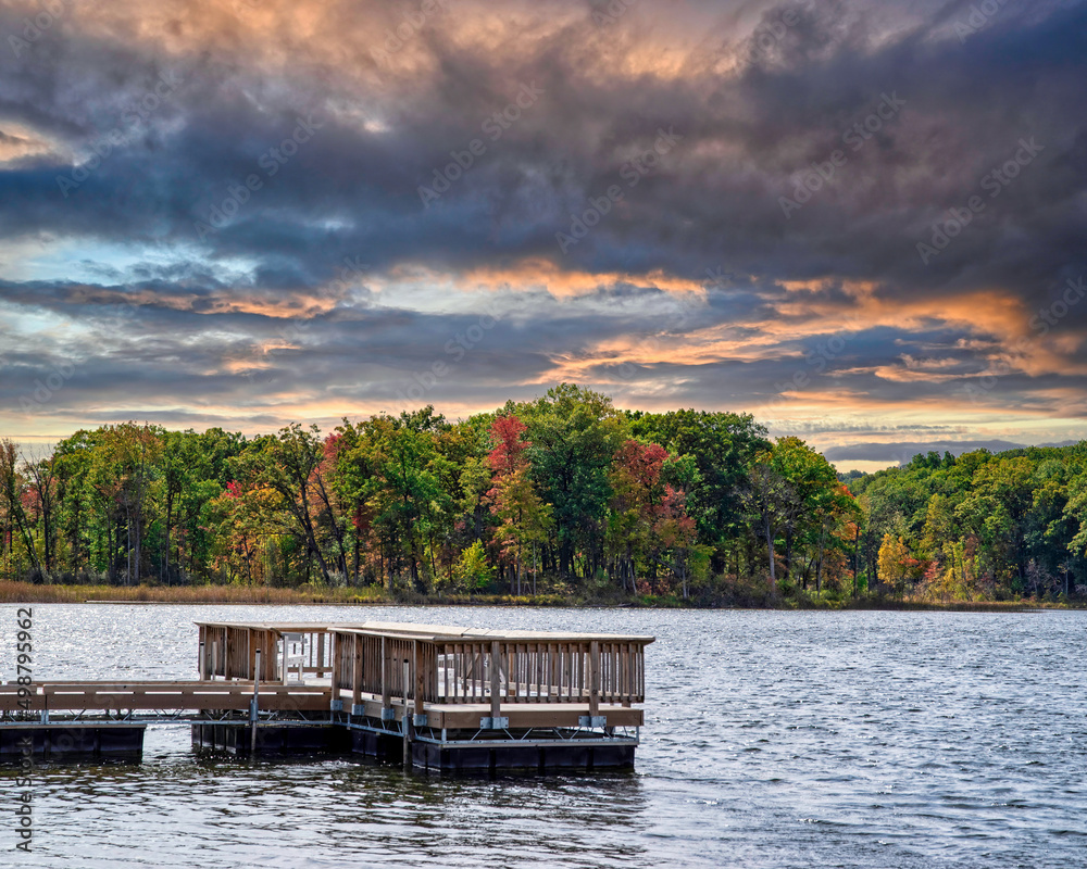 Fototapeta premium Dock on Lake at Sunset