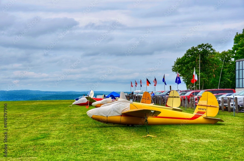 Elmira, New York, US July 11, 2021 Sailplanes, glider airplanes in