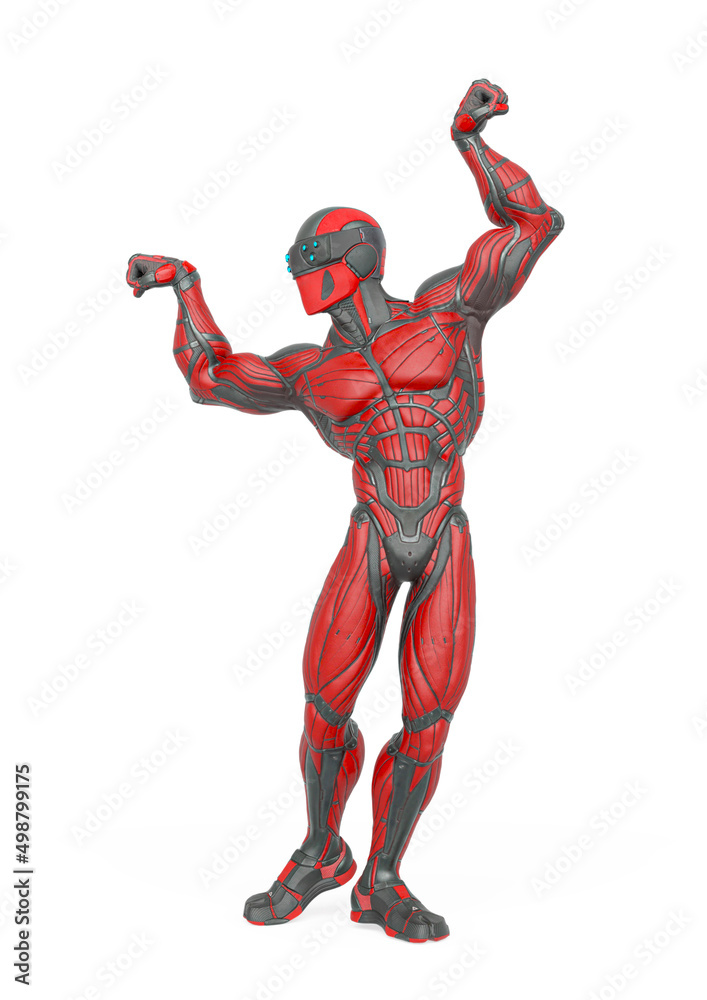 super hero is doing a dynamic bodybuilder pose in an exosuit super hero is doing a dynamic bodybuilder pose in an exosuit