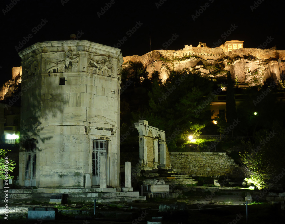 A night view of Acropolis and the Horologion of Andronikos Kyrrhestes