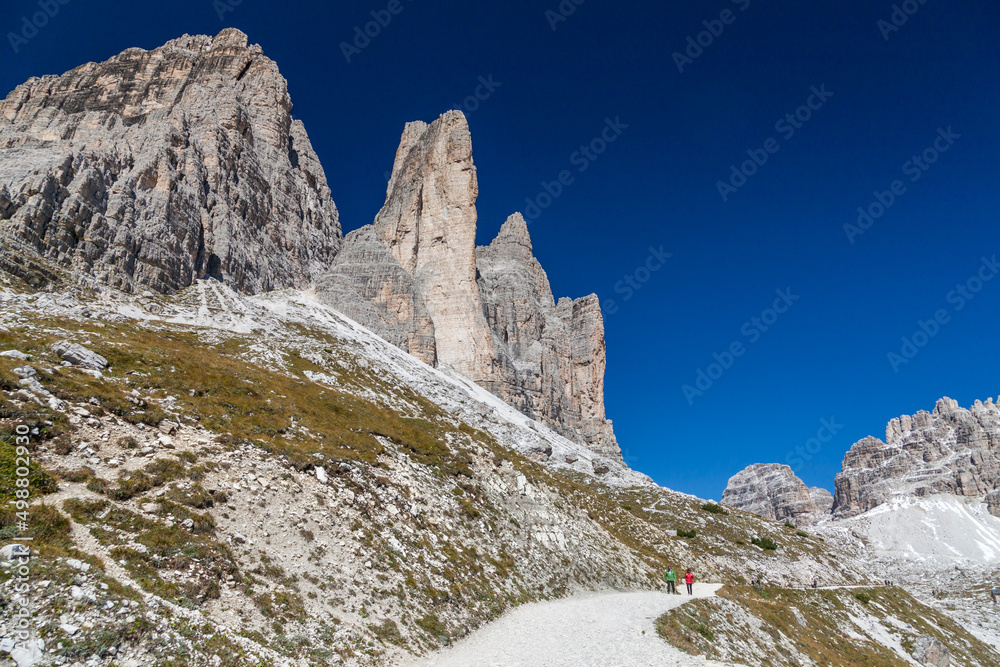Hiking around the Tre Cime di Lavaredo in the Dolomites of Northern Italy, Europe Hiking around the Tre Cime di Lavaredo in the Dolomites of Northern Italy, Europe