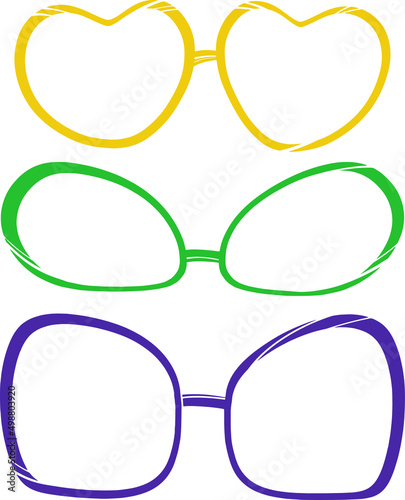 
Flat glasses for decorative design. Multicolored eyeglass frames. Isolated vector design. Vector template. Frame template.