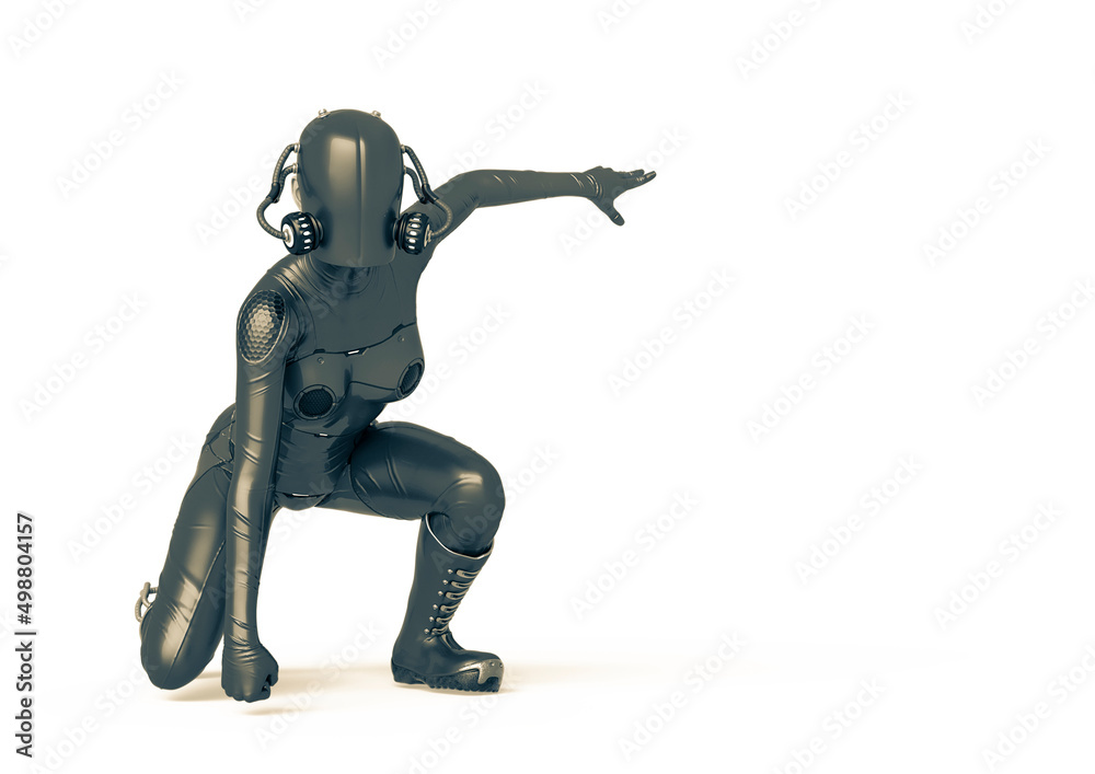 cyber soldier female crouching with copy space