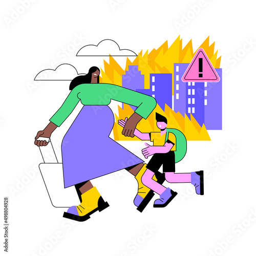 Forced migration abstract concept vector illustration. Movement of people, forced displacement, refugee group, run from war, travelling with bags, return home, displaced persons abstract metaphor.