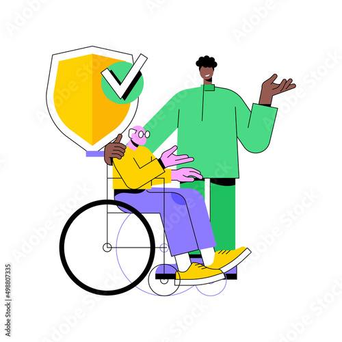 Non-contributory benefit abstract concept vector illustration. State attendance allowance, regular care, disabled person, home nurse, payment for old people, low incomes abstract metaphor.